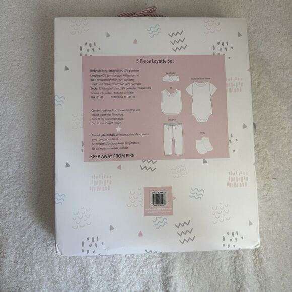 Baby Girl 5pc Gift Set 3-6 MO Pink&Gray Infant-bodysuit-pants-bib-socks-H.Band - Picture 8 of 10